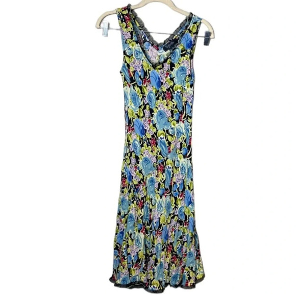 Y2k Dress Womens Medium Twyla Blu Floral Lace Colorful Whimsical 90s Fairy Midi - Picture 7 of 11